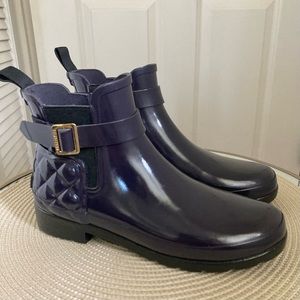 Hunter Refined Gloss Quilt Chelsea Ankle Rainboot short bootie purple blue sz 38